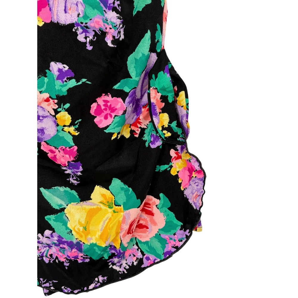Vintage Floral Swim Dress Black Multi Color Ruffle One Piece Swimsuit Size L - Picture 3 of 6